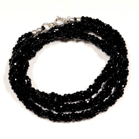 Black Spinel beaded Necklace Three layer gemstone necklace, 925 Sterling silver jewelry